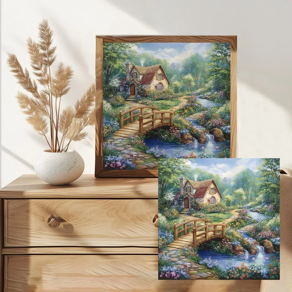 1 Stück 30x30 cm/11,8 Zoll Waldhütte Gestempeltes Kreuzstich-Set DIY-Kit 11/14/16CT DIY-Stickset Kreuzstich-Set als Geschenk – Detail 2