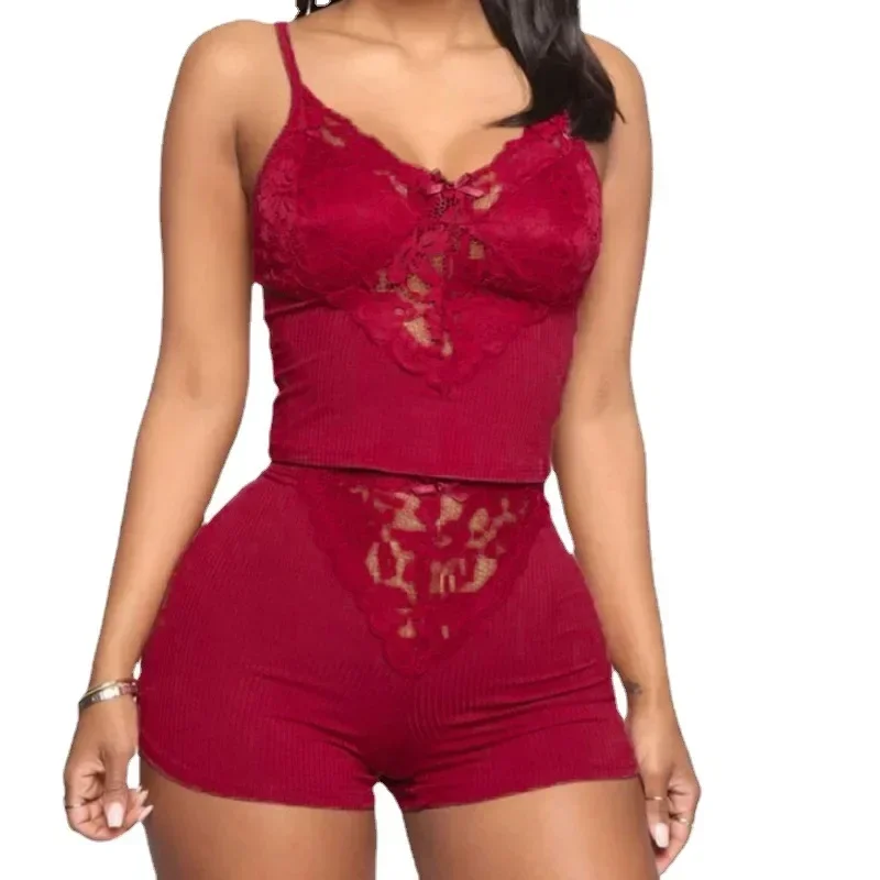 Hot Sale Sexy Spaghetti Strap Night Wears Women Sleepwear Hollowed Out Lace Corset Top Underwear Comfortable Pajamas Home Wear