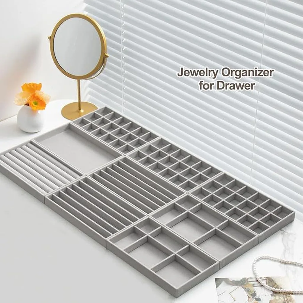 Velvet Jewelry Tray Stackable Jewelry Display Holder Jewelry Organizer Grey Earrings Storage Tray For Earrings Storage Bracelets