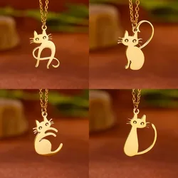 A-Z Initial Letter Dainty kitten Necklace for Women Stainless Steel Gold Color Pendant Letter Choker Jewelry Gifts