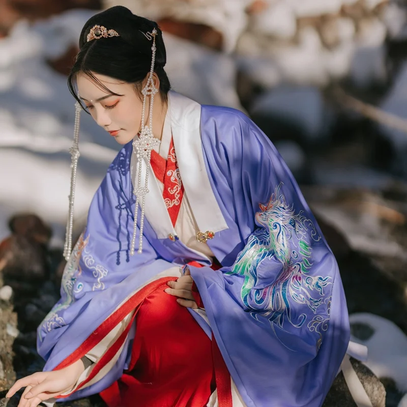 

Длинное пальто Ele с тяжелой вышивкой, большие пефы, Fengwu Sle Hanfu, традиционный китайский костюм для женщин, весна-осень