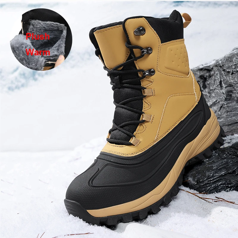 

Большие размеры 47, 48, уличная походная обувь, зимние теплые мужские ботильоны, высокие мужские рабочие ботинки, водонепроницаемая обувь для альпинизма