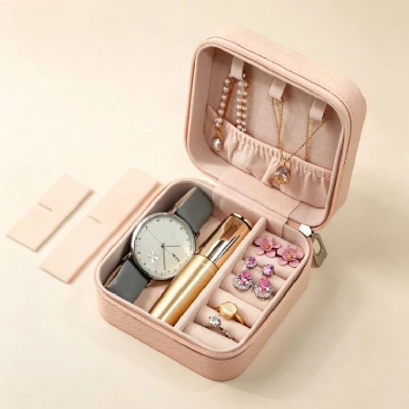 Simple Ins Macaroon Jewelry Box, Portable Travel Jewelry Box for Studs, Necklaces, Rings