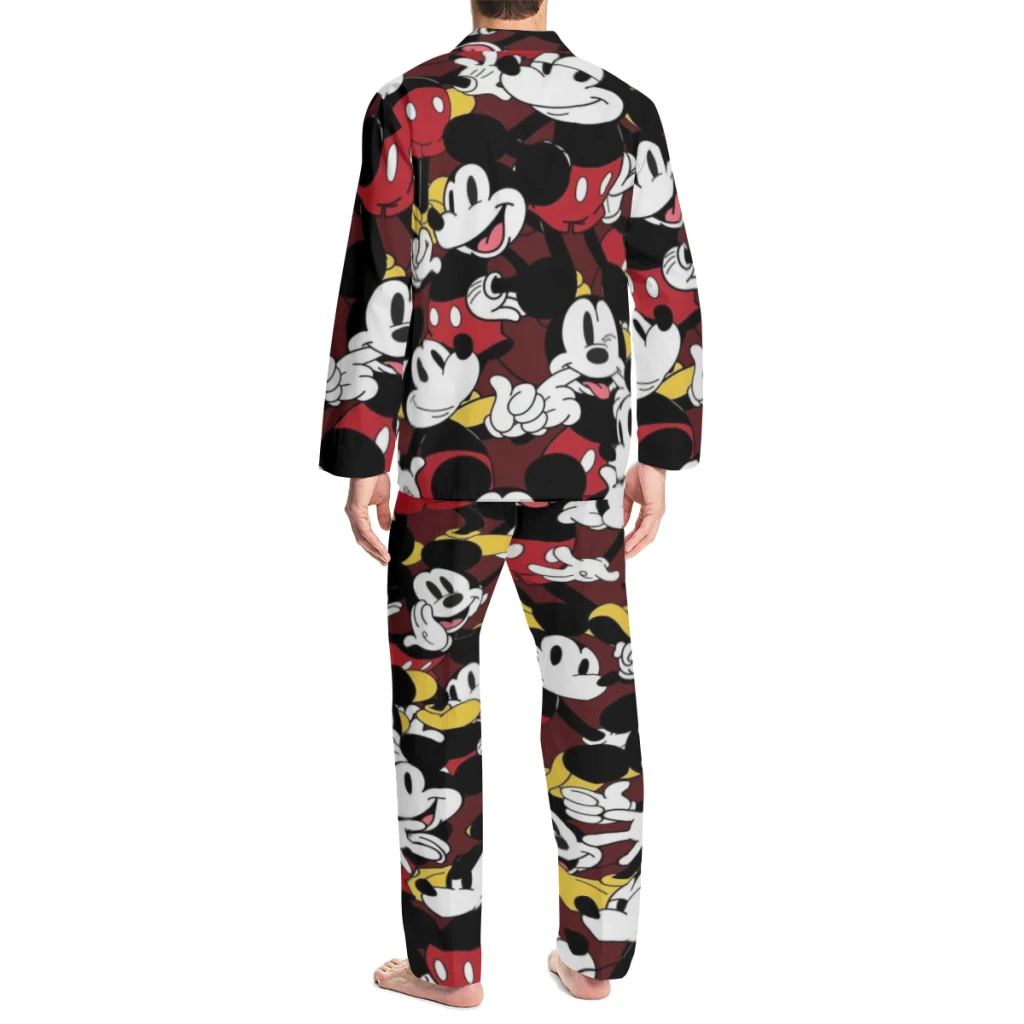 Disney Mickey Mouse Cotton pajamas set for men and women, long-sleeved strawberry doll print casual pajamasDisney Mickey Mouse