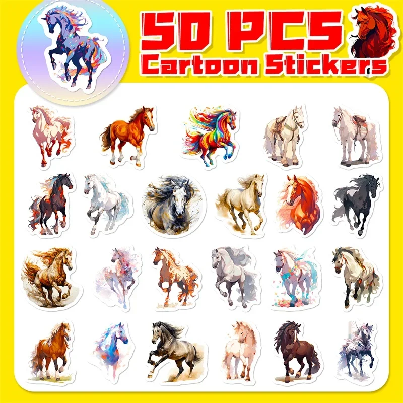 10/30/50PCS Cute Watercolor Horse PVC Sticker Aesthetic Children\'s Decoration Scrapbooking Stationery School Supplies for Kids