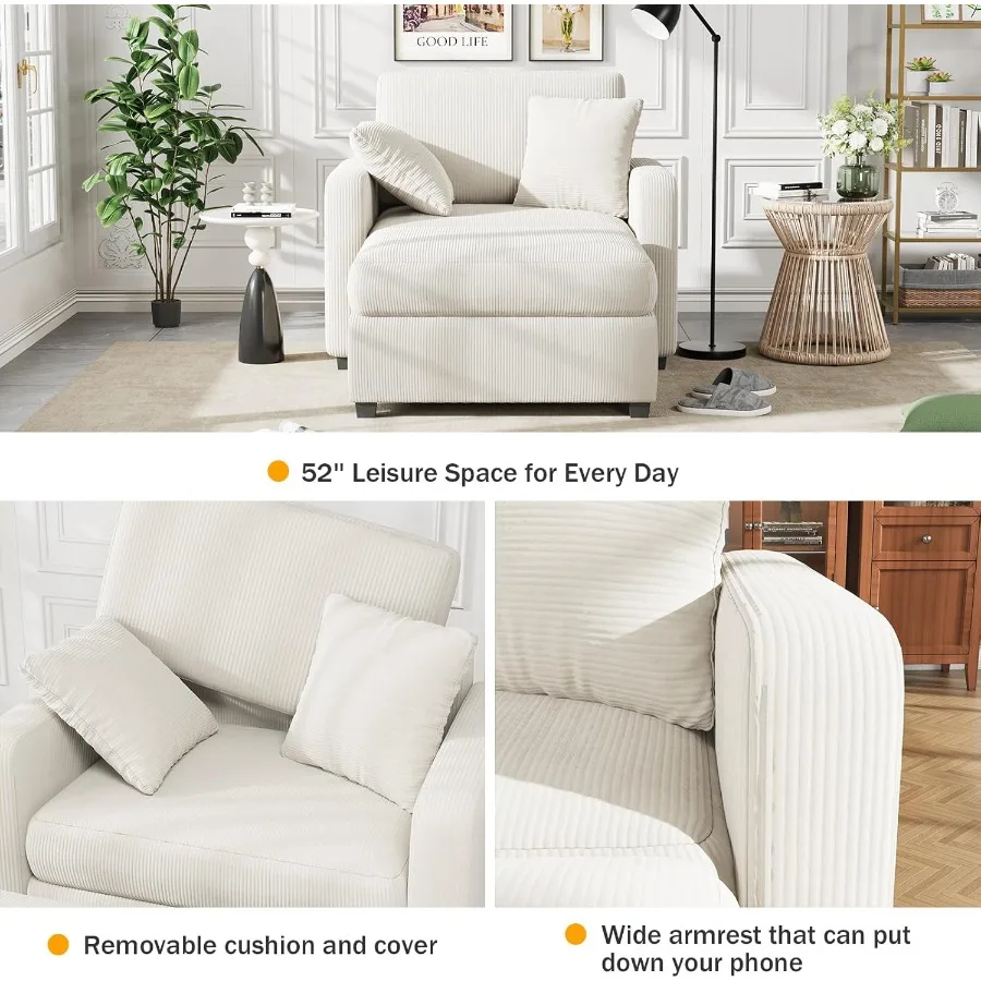 42 Oversized Chise Lounge Chir Indoor Corduroy Upholstered Cloud Sof Bed with Throw Pillows nd rmrests Comfy Leisure Plush Chir