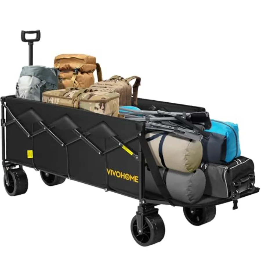 

48''L Extended Collapsible Garden Cart with 440lbs Capacity Heavy Duty 350L Folding Utility Cart with Extended Tailgate and Big