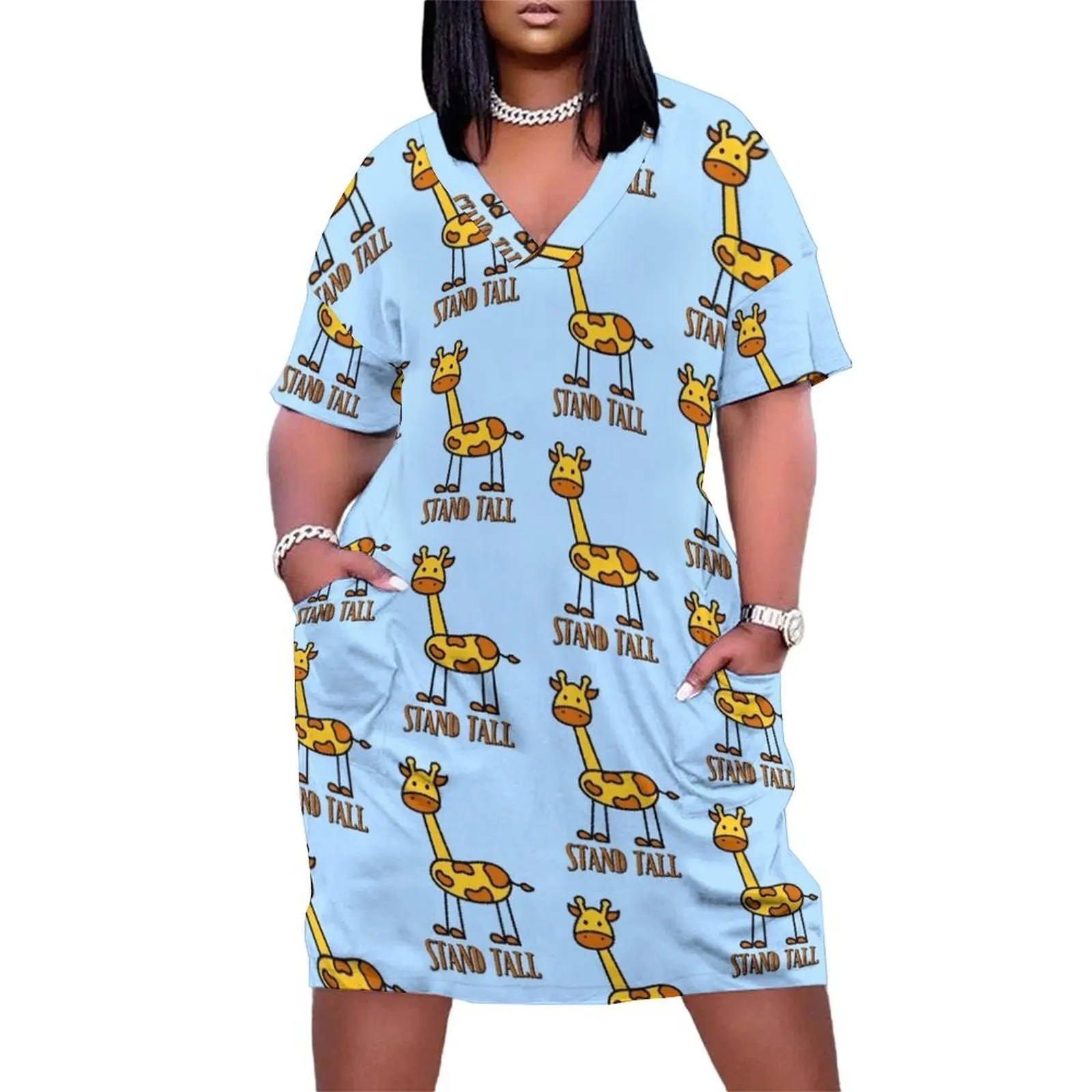 

Cute Stand Tall Stick Giraffe Zoo Safari Loose Pocket Dress birthday dress for women women's luxury party dress Evening dresses