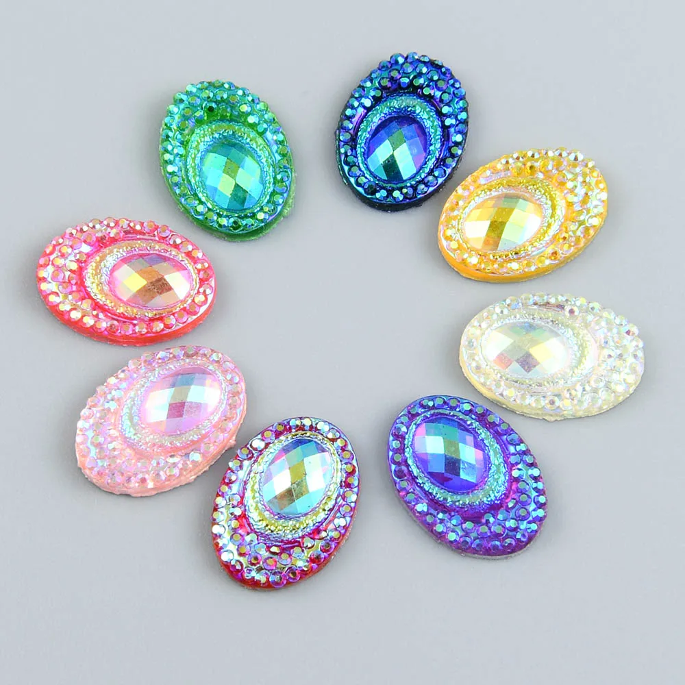 40pcs 13*18mm Shiny AB Flatback Oval Resin Rhinestones Wedding/Home Decoration DIY Design&Fashionable Apparel Lamp Shades Crafts