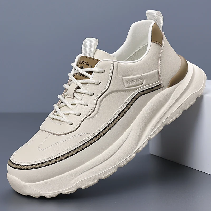 Men's Black Sneakers Spring Outdoor Running Sports Shoes Men Light Platform Trainers Men Fashion Leather Walking Sneakers Men