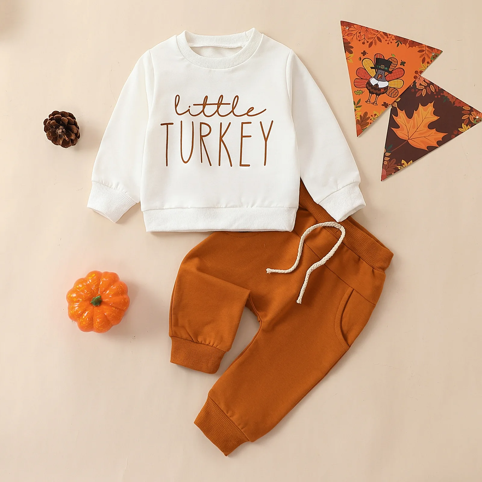 Infant Boy Thanksgiving Letter Print Long Sleeve Pants Set Baby Boys Clothing Outfit