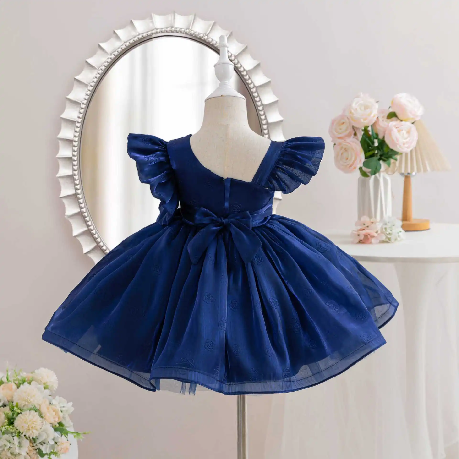 HETISO Girl Dresses Ruffle Sleeve Summer Princess Party Ball Gown Children Kids Girls Birthday Clothes 1-6 Years