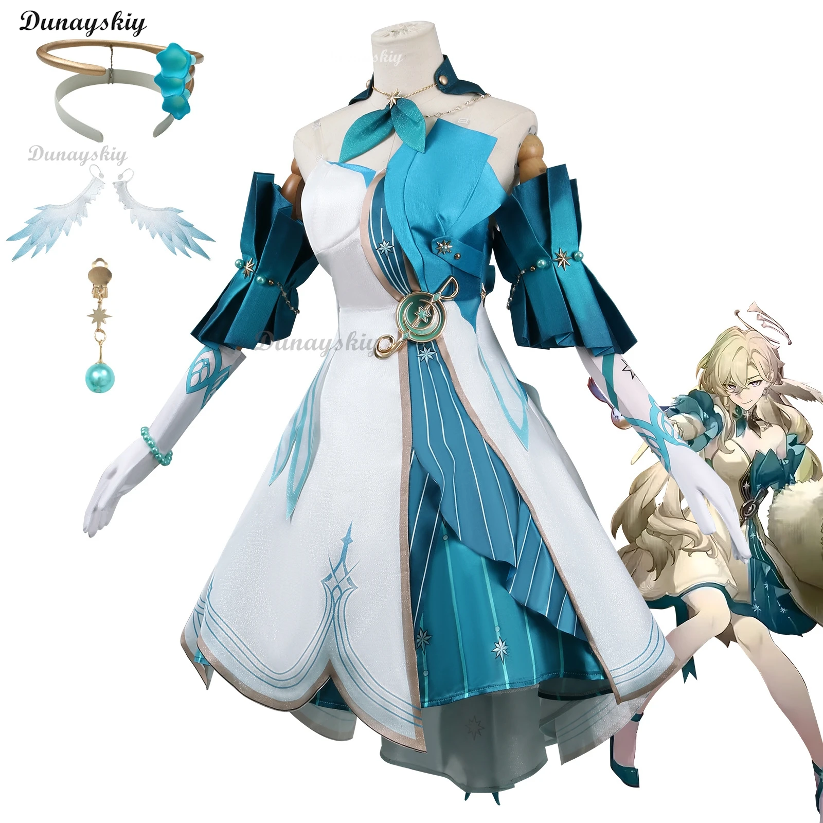 Honkai Star Rail robin วิกชุดคอสเพลย์ผู้หญิงทั้งชุดโรบินชุดคอสเพลย์ Aventurine ชุดเครื่องแบบคอสเพลย์โรบินรองเท้าผู้หญิงปาร์ตี้