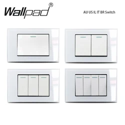 118*75mm 1 2 3 4 Gang On Off Light Wall Switch Wallpad L3 White Glass Panel US Brazil AU IT IL Push Button Rocker Pass Switch 6M