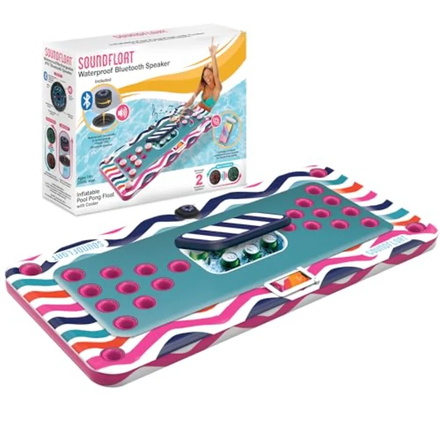 

Надувной плавающий стол для игры в пинг-понг с Bluetooth-колонкой, водонепроницаемой по стандарту IPX7, встроенными подстаканниками и охладителем для напитков