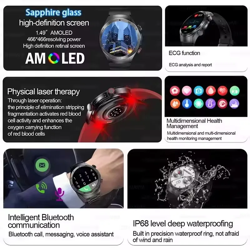For Xiaomi Laser Therapy ECG+PPG Smartwatch Health Monitor Blood Lipids Uric Acid Heart Rate Tracking Monitoring Men Smartwatch