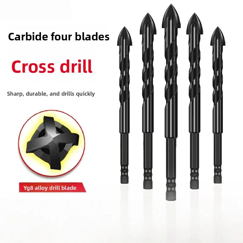 

Alloy four-edge cross drill tile drill bit cross king drill ceramic triangle drill bit glass hole opener
