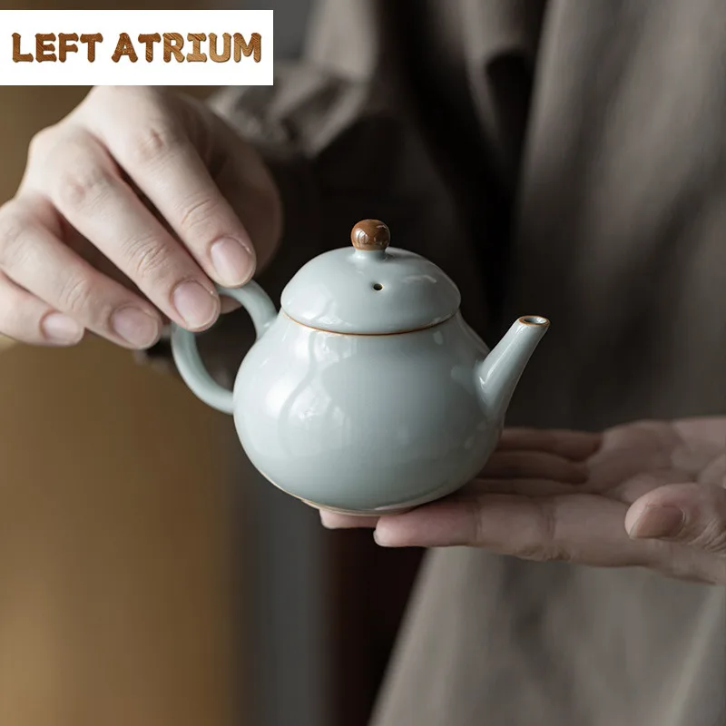 

120 мл лазурный фарфоровый чайник ручной работы с ледяной треснутой глазурью, горшок с тыквой, чайник, чайник, аксессуары для чая, украшение, подарок