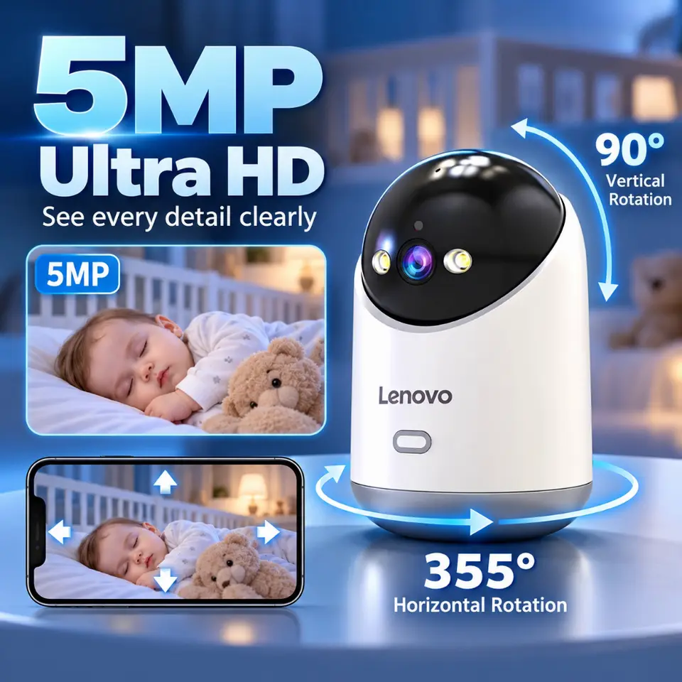 Lenovo 5MP IP Camera 5G/2.4G WiFi Home Indoor HD Wireless Surveillance Camera Auto Tracking 2‑Way Talk Security Baby Monitor - 2