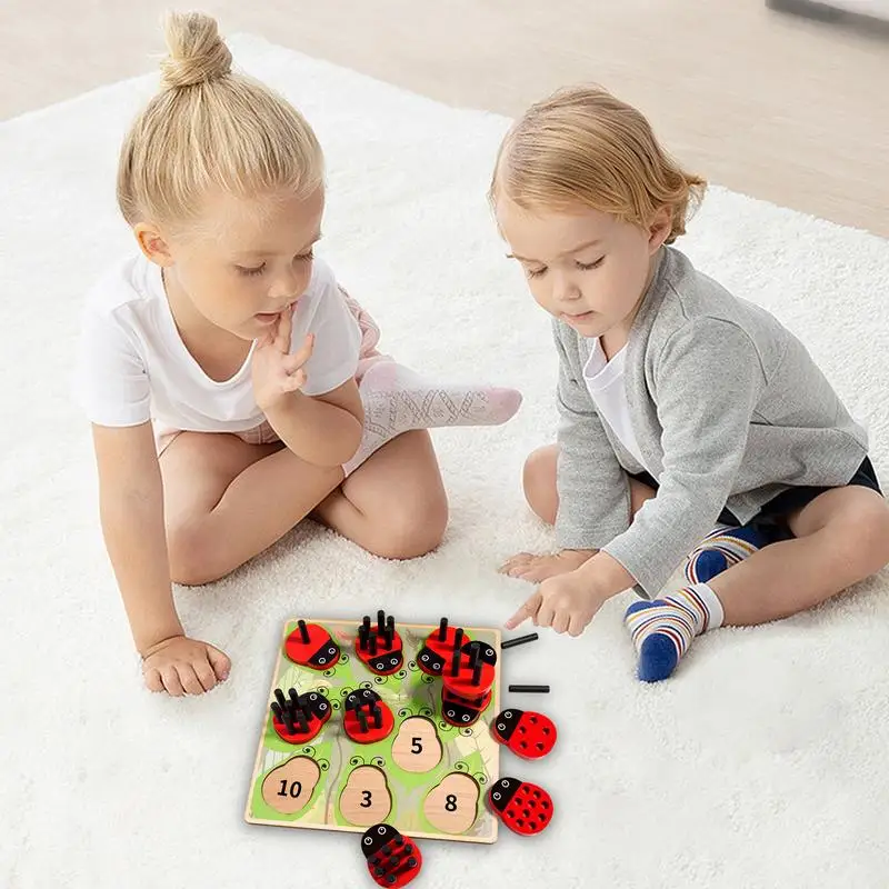 

Wooden Ladybug Matching Board Ladybug Style Cognition Toys Wooden Toddler Number Shape Sorter Playset For Kids Children Girls