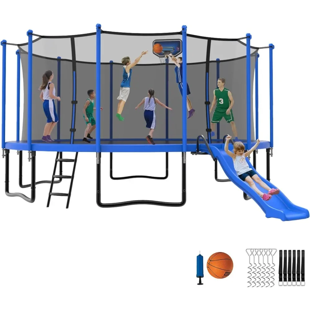 

14FT Tranpoline, 1500LBS Tranpoline with Slide, Recreational Outdoor Heavy Duty Backyard Tranpoline, Enclosure Net, Ladder