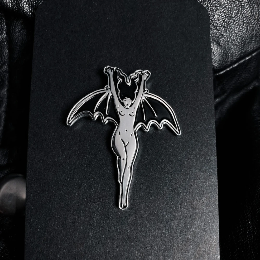 Vampire Bat Woman Witch Enamel Pin Halloween Devil Gothic Girl Badge Dark Art Brooch for Jewelry Accessory