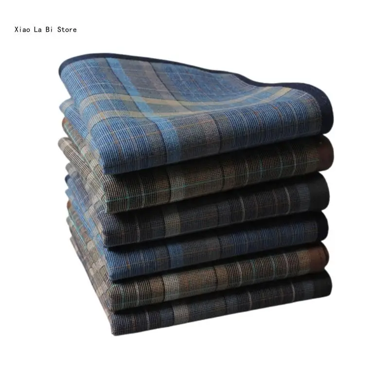 

40x40cm Check Handkerchief for Men Casual Use Pocket Cloth Soft Breathable Square Handkerchief Towel for Gentleman 6PCS