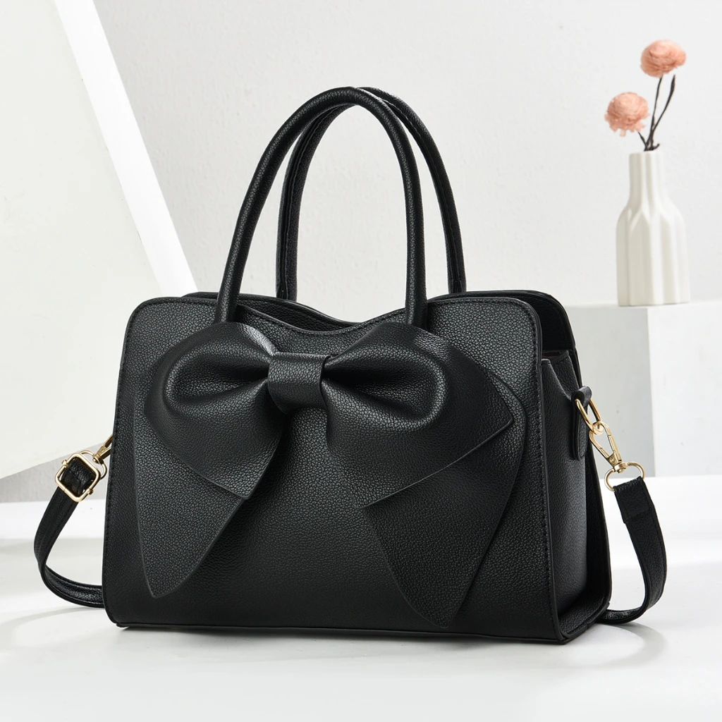 

Pu Leather Handbags With Bowknot Elegant Women Crossbody Large Capacity Commuting Bags Lady Shoulder Bags Shopping Satchel Tote