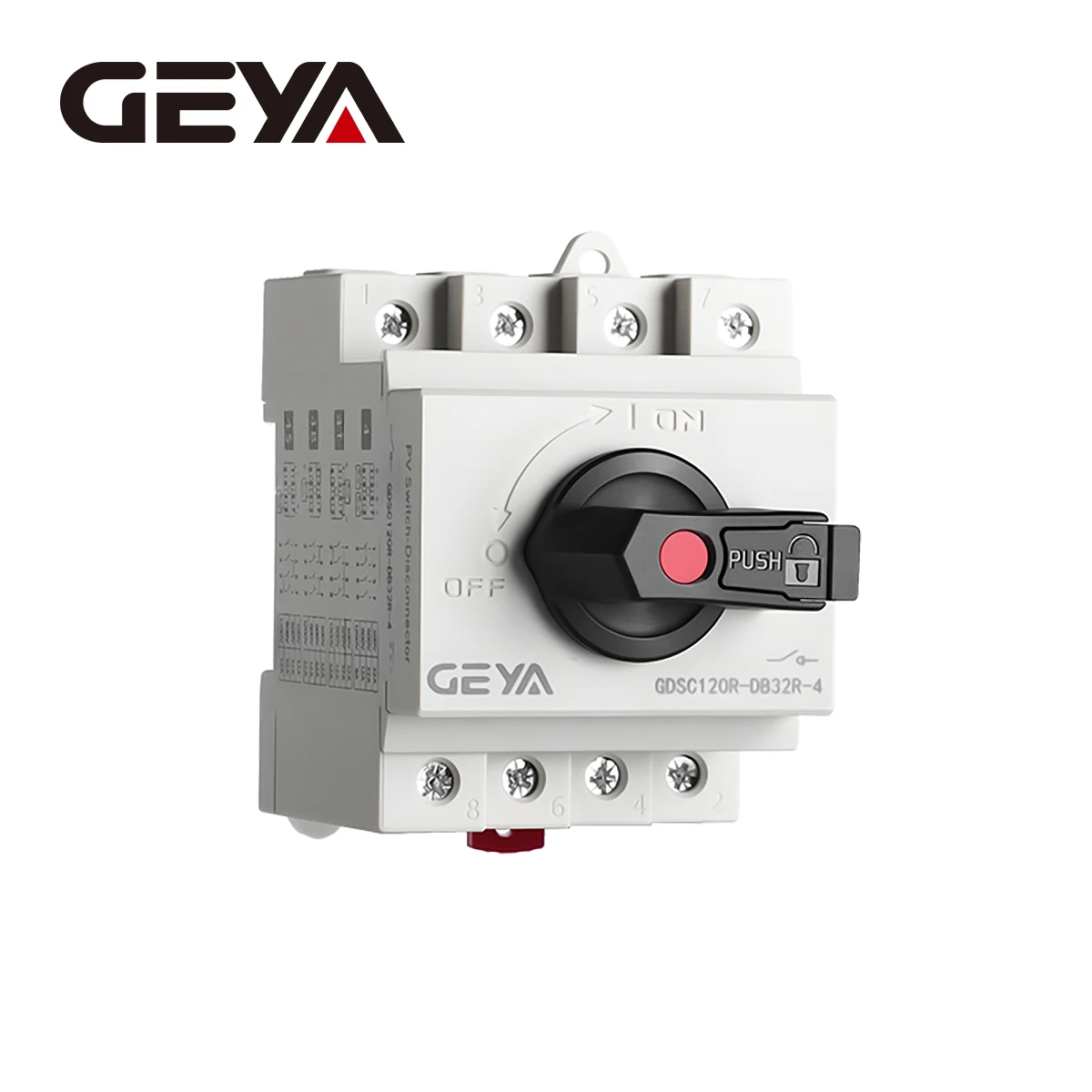 GEYA PV DC 1200V 32A Din Rail Solar Rotating Handle Isolator Rotary Switch Disconnector For Solar Distribution Box