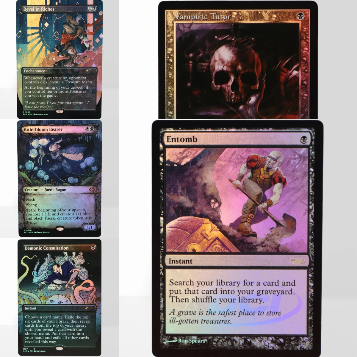 Cartas TCG TOP Black Foil para Magical Proxy Revel in Riches Vampiric Tutor Animate Dead Cabal Therapy Warren Soultrader Entomb