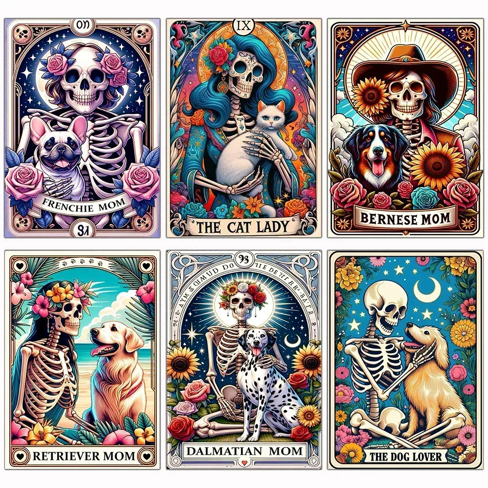 DIY Diamond Embroidery Tarot Card Diamond Painting Cartoon Skeleton Cross Stitch Set Halloween Art Decoration Gift