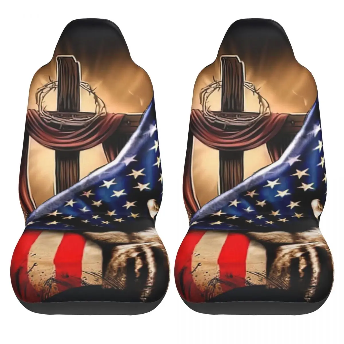 Cross America Car Seat Cover Custom Printing Universal Front Protector Accessories Cushion Set