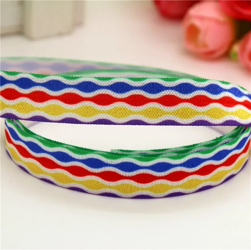 DHK 5/8'' 5yards Fold Elastic FOE Plaid watermelon colors printed headband headwear hairband decoration OEM Wholesale C523