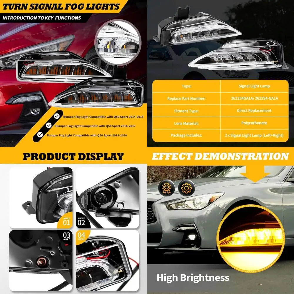 

Q50 Sport 2014-2020 Front Bumper Fog & Turn Signal Light Assembly Pair