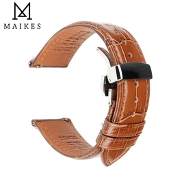 Genuine Cow Leather Watchband Quick Release Watch Strap Band Bracelets Belt Black Brown Butterfly Buckle Replacement 18-24mm