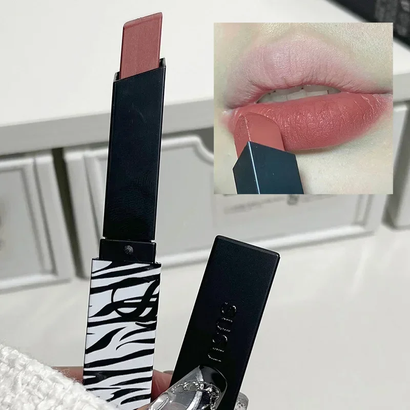 Heallor Stripe Matte Lipstick Velvet Retro Red Brown Tinted Balm Waterproof Color Rendering Non-stick Cup Lip Glaze Lip Pencil C