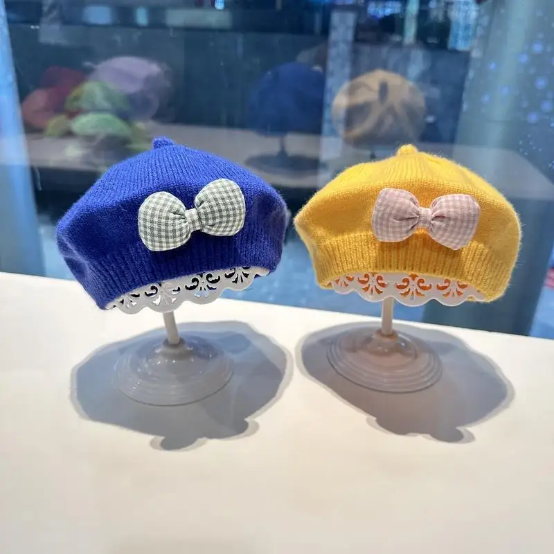 Kids Berets Winter Hat Knitted Bow Hat Berets Caps for Women Retro Hat Baby Girl Hat Autumn Winter Korean Version