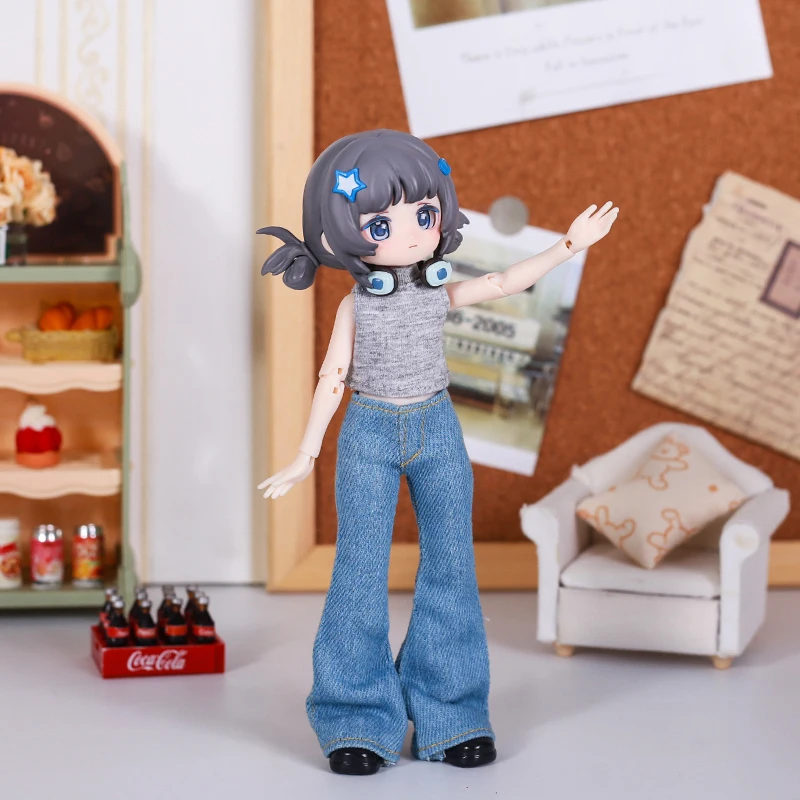 Multi-Color Bjd Doll Fashion Set Sleeveless Top with Wide-leg Jeans Casual Dress up Toys for Dolls