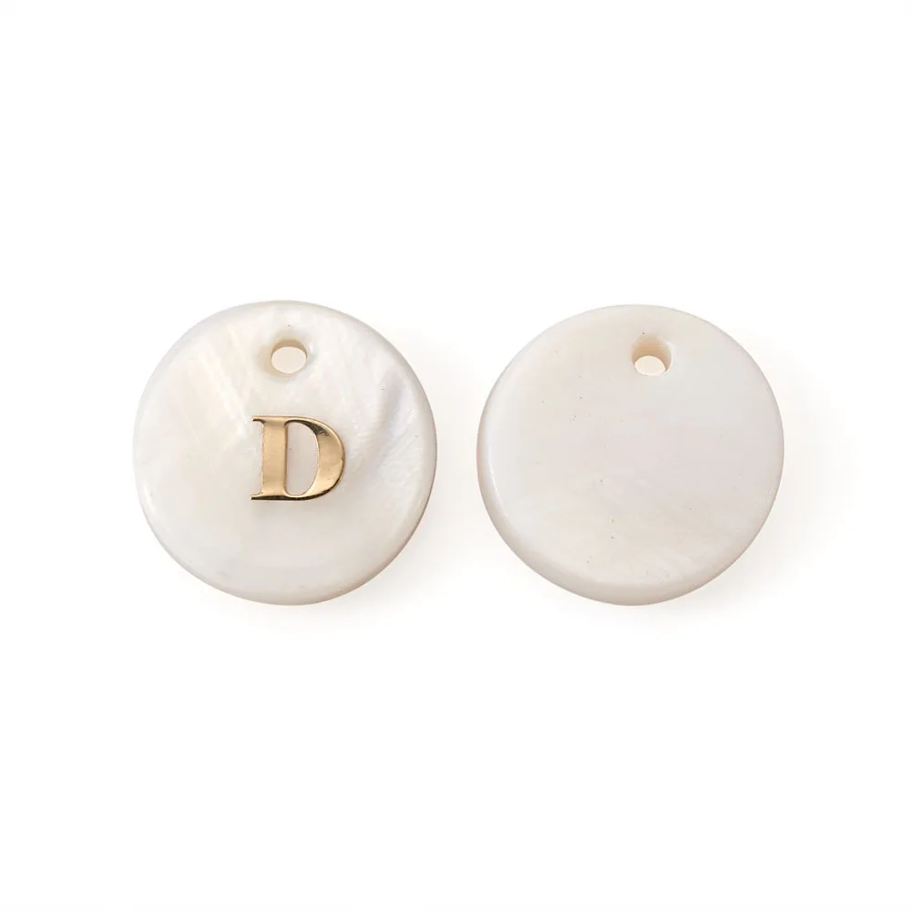 200pcs Freshwater Shell 26 Letter A~Z Charms Pendant Flat Round with Golden Letter For DIY Earring Bracelet Necklace Craft Decor