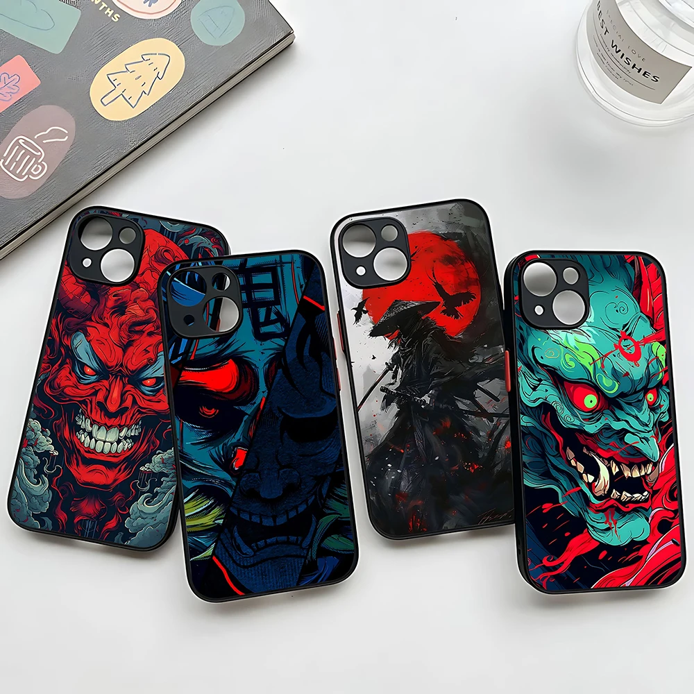 Japan ghost face Samurai Phone Case For iPhone 16 15 14 13 12 11 Mini Pro Max X XR XSMax 7 8 Plus Matte Transparent Back Cover