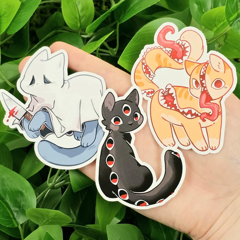 Autocollants de chat mignons et effrayants, autocollants imperméables Kawaii Monster Kitty pour ordinateur portable, skateboard, bagages, téléphone, bricolage, scrapbooking, cadeau