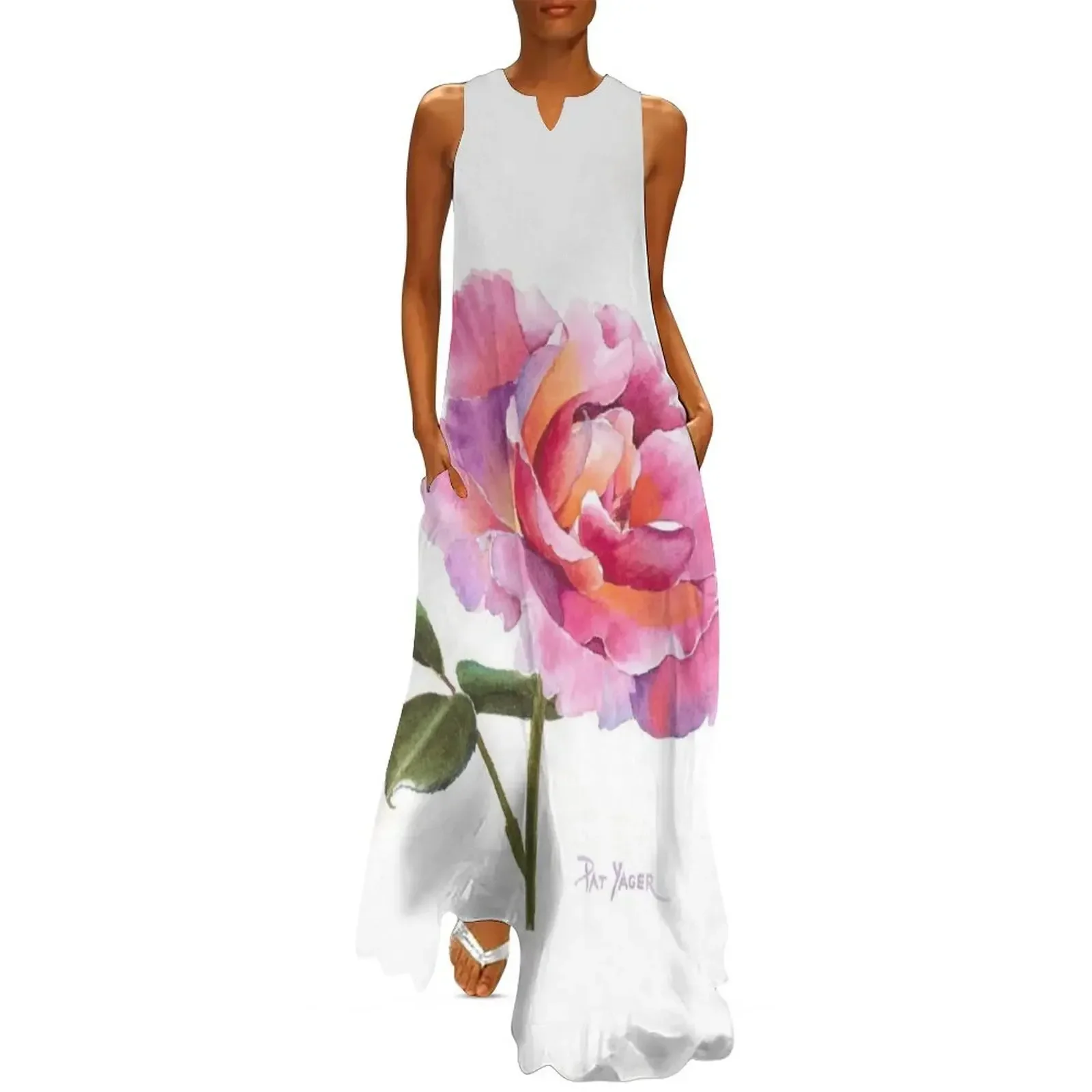 

Rose Watercolor Long Dress dresses for woman 2025 womans clothing summer dresses womens 2025 dresses women summer 2025 Dress