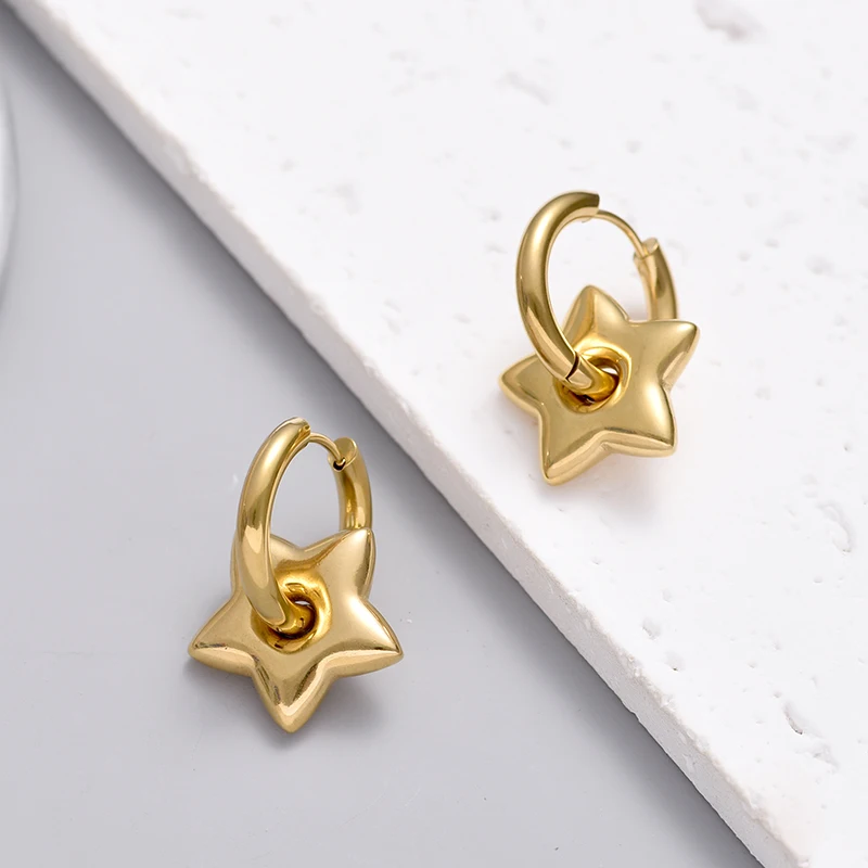 Klassische Edelstahl-Herz-Stern-Creolen für Frauen, Punk Hip Hop Gold Silber Farbe Y2K Schmuck Damen Ohrringe Oorbellen – Detail 10