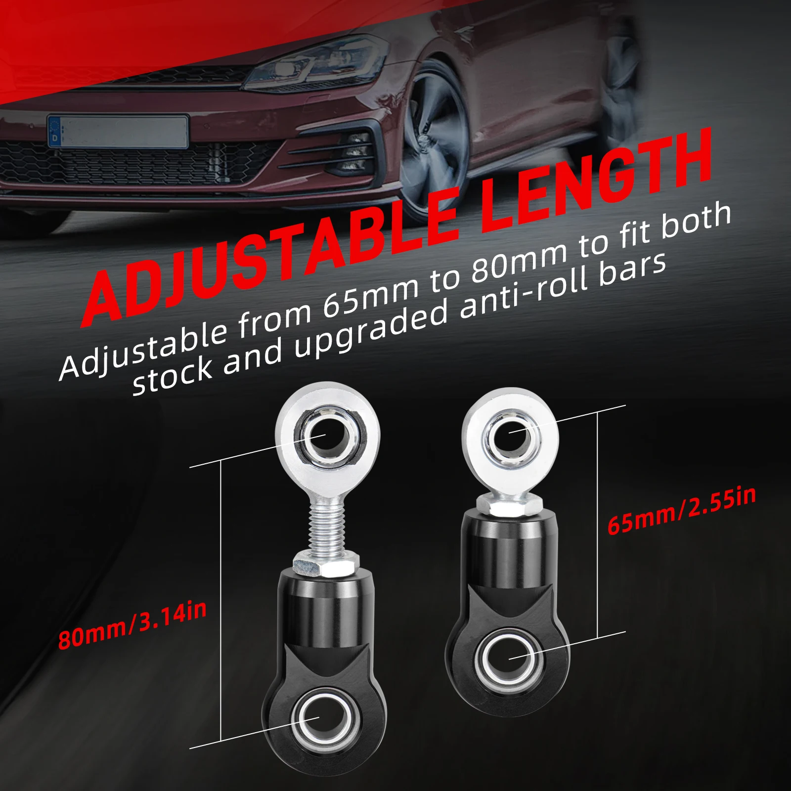 وصلات نهاية قضيب التأثير الخلفي القابل للتعديل من الألومنيوم لسيارة Audi A3 S3 RS3 TT TTRS Q2 Q3، لسيارة VW للجولف MK7 MK7.5 MK8، لـ Cupra Leon