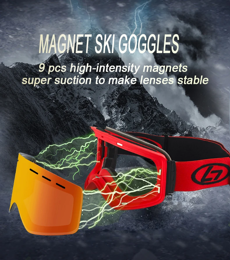 

Obaolay Magnetic Ski Goggles Full REVO Lenses Big Ski Skiing Glasses HD REVO Anti-Fog Lenses UV Resistant Adult Snow Glasses