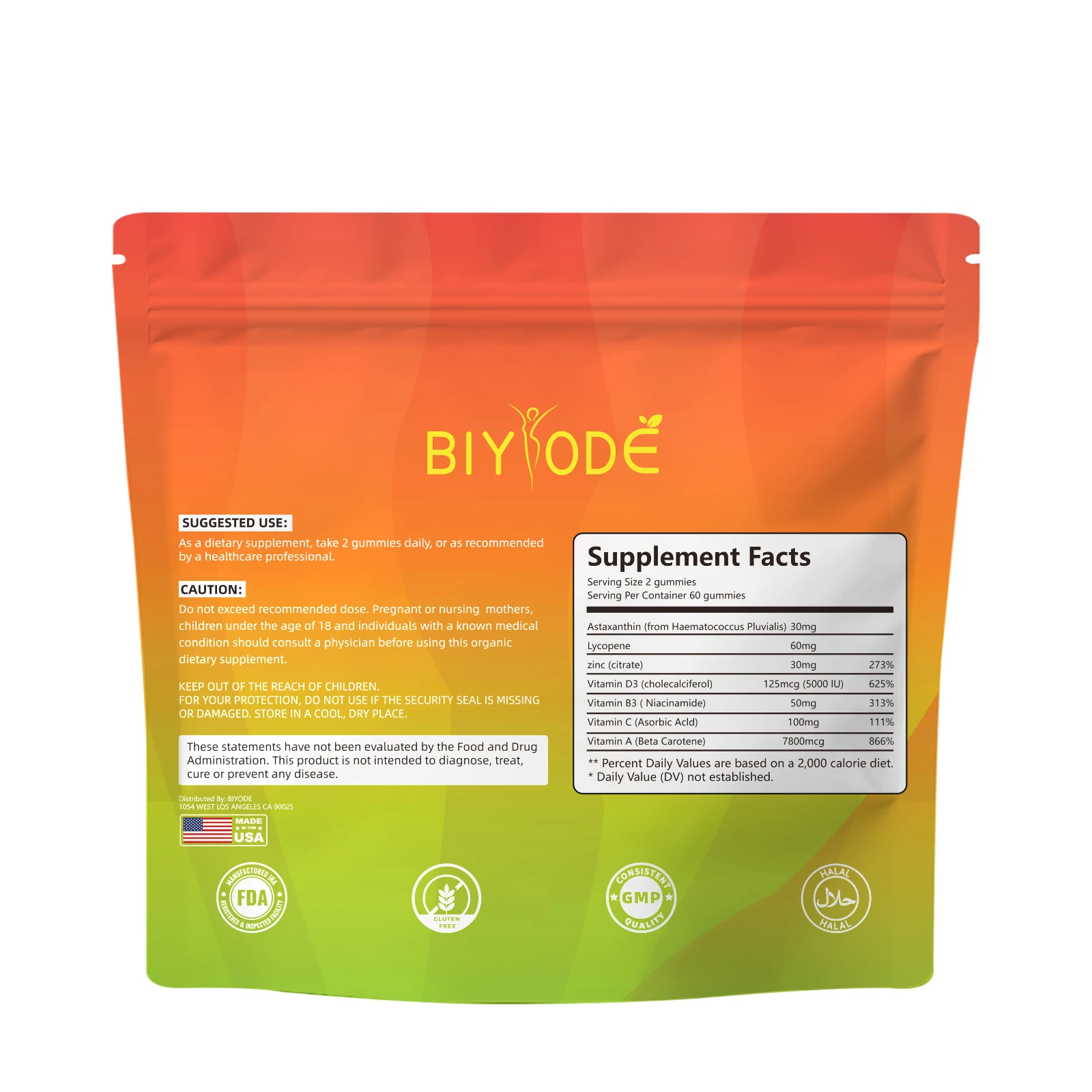 BIYODE Watermelon Flavor Tanning Gummies Natural Daily Supplement for Skin Health And Glow 60 Gummies