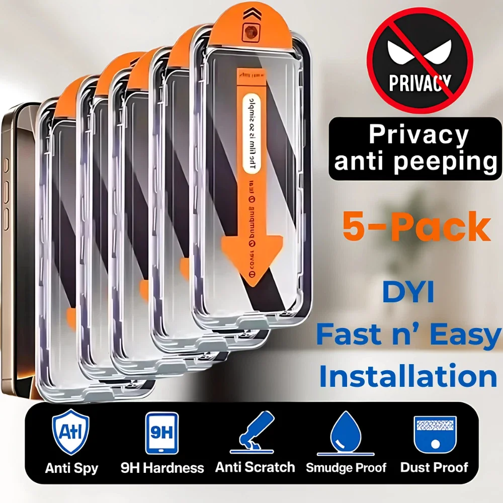 

5PCS Privacy Tempered Glass Screen Protector for iPhone17 16 15 14 13 12 Pro Max Screen Glass Protector Film