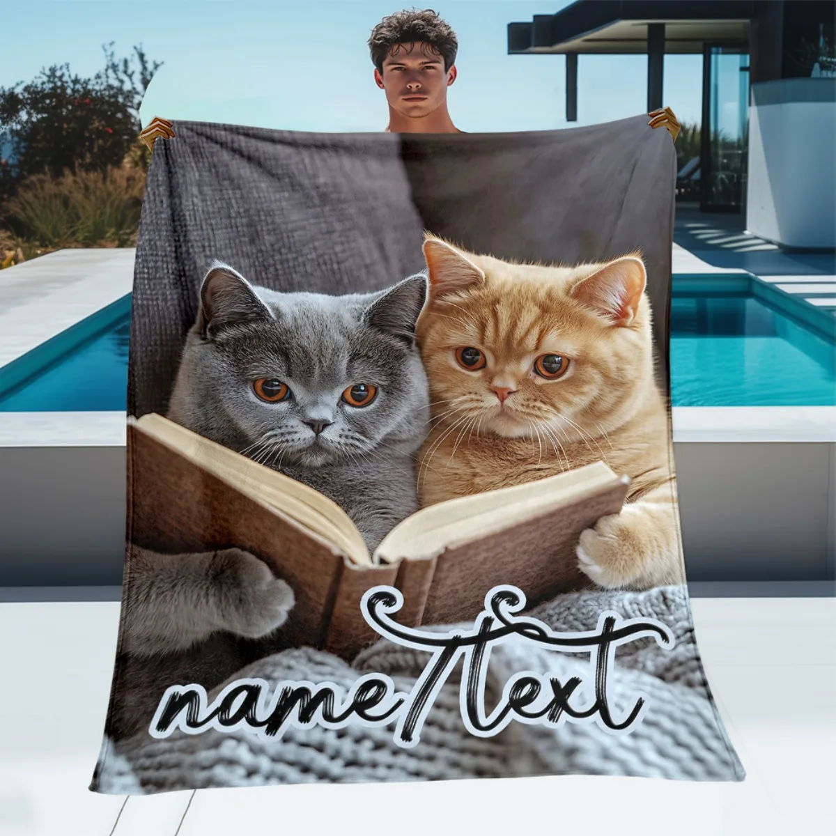 Cute Cat Reading Book Throw Blanket Plush Fuzzy Cozy Decor Gift for Pets Couch Aesthetic Nap Throw