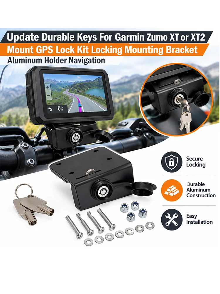 Aluminiowy uchwyt do nawigacji z wytrzymałymi kluczami, przeznaczony do telefonu Garmin Zumo XT lub XT2, zestaw do montażu GPS, uchwyt z mechanizmem blokującym. — 2