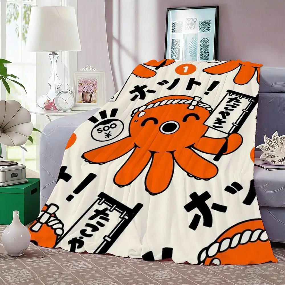 Takoyaki Oni Ramen Throw Lightweight 240g Flannel Blanket Soft Skin-friendly for Summer Cooling